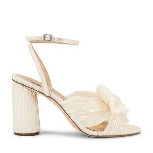 LOEFFER RANDALL CAMELIA BOW PLATINUM HEELED SANDAL